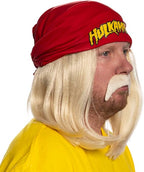 Red 1980s Mania Unisex Halloween Cosplay Costume Accessory Kit (Bandana w/ Wig\Moustache)
