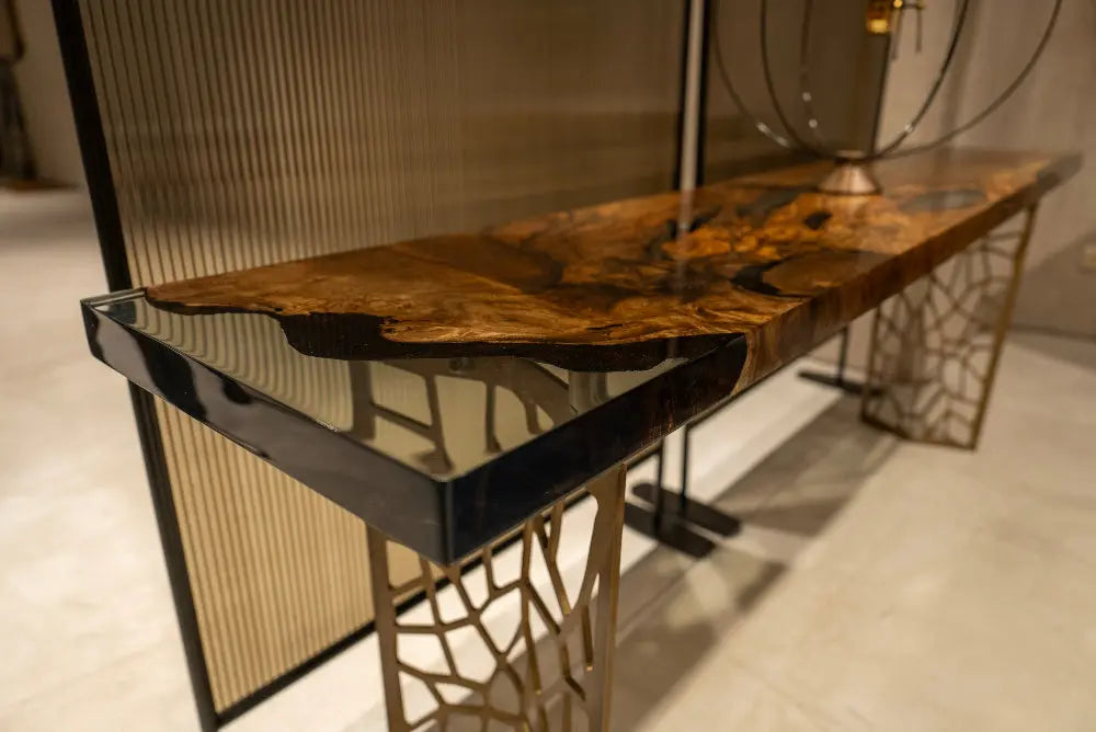 Walnut wood and resin sofa & entry table | Voronoi collection