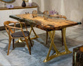 Natural Epoxy Side Dining Table Made Of Linden Wood | Aluminum Legs Featured