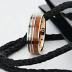 MOANA Smoked Rose Gold Tungsten Ring with Hawaiian Koa Wood, Abalone Shell & Guitar String – 8mm