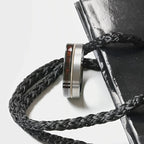 SLATE 8mm Tungsten & Black Ceramic Hybrid Ring with Steel Guitar String and Ebony Wood Inlay