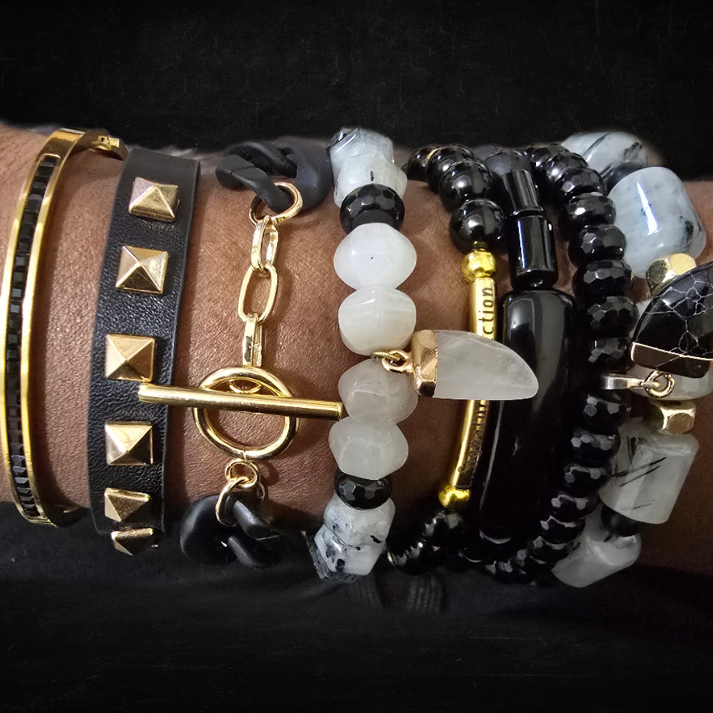 Tourmalinated Quartz Stacked Bracelet set