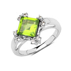 2.01 Carat Genuine Peridot & White Topaz .925 Sterling Silver Ring