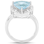 5.05 Carat Genuine Blue Topaz and White Topaz .925 Sterling Silver Ring