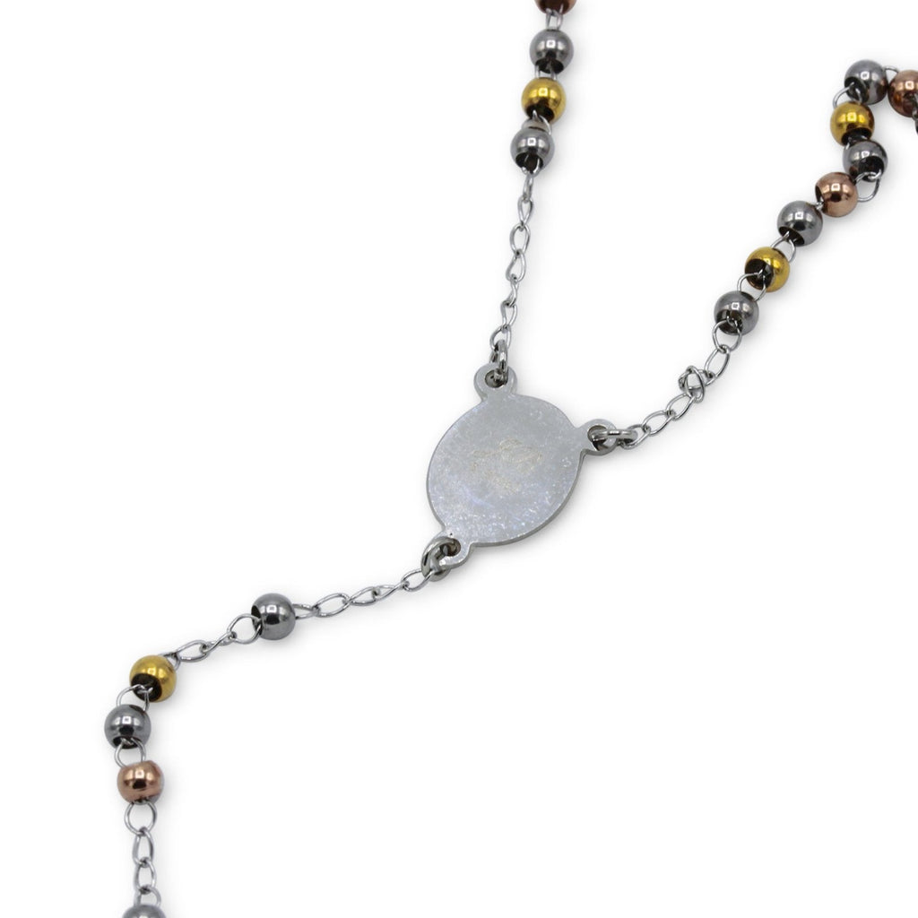 Traditional Tri Tone Rosary Necklace Five Decade Catholic Prayer Beads 3 mm