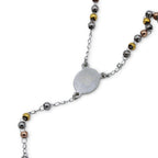Traditional Tri Tone Rosary Necklace Five Decade Catholic Prayer Beads 3 mm