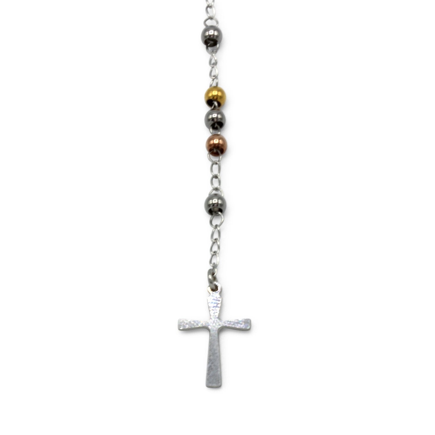 Traditional Tri Tone Rosary Necklace Five Decade Catholic Prayer Beads 3 mm