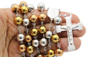 Traditional Tri Tone Rosary Necklace Five Decade Catholic Prayer Beads 10 mm
