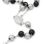 Traditional Rosary Necklace Five Decade Silver Black Catholic Prayer Beads 10 mm