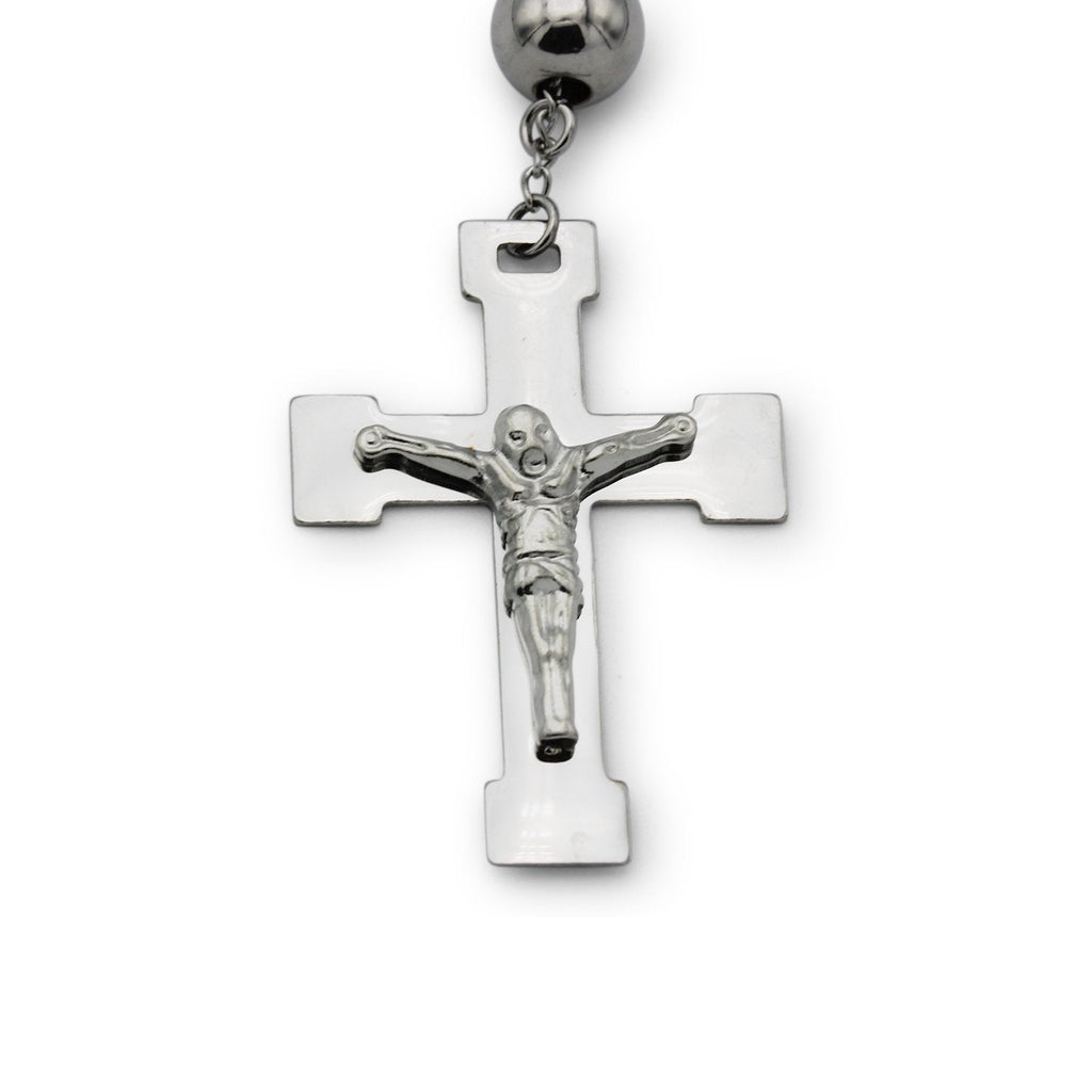 Traditional Rosary Necklace Five Decade Silver Black Catholic Prayer Beads 10 mm