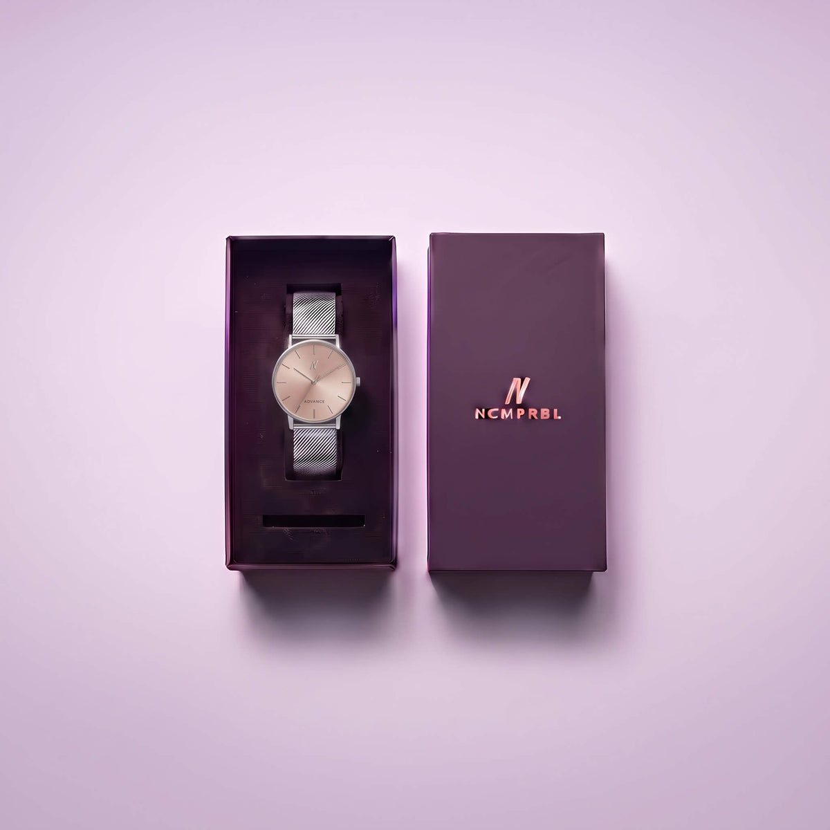 NCMPRBL Advance Rose Clay Quartz 36MM Milanese Mesh Watch