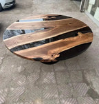 Round Epoxy Resin Table with Wooden Tulip Base Made of Walnut