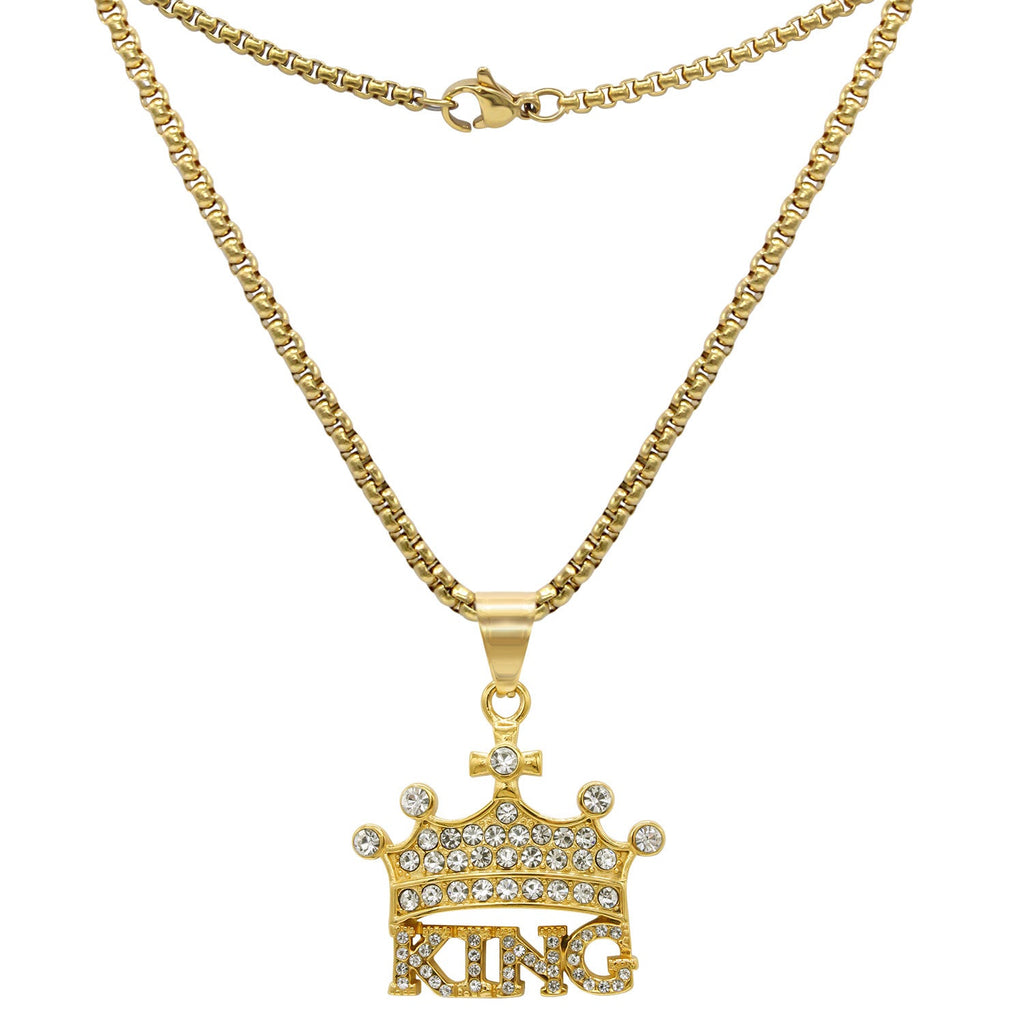Crown Cubic Zirconia Pendant Necklace Set 14K Gold Plated