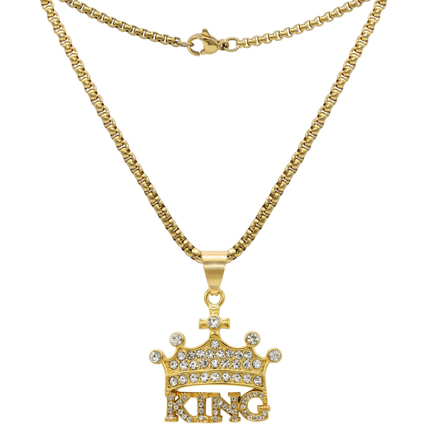 Crown Cubic Zirconia Pendant Necklace Set 14K Gold Plated