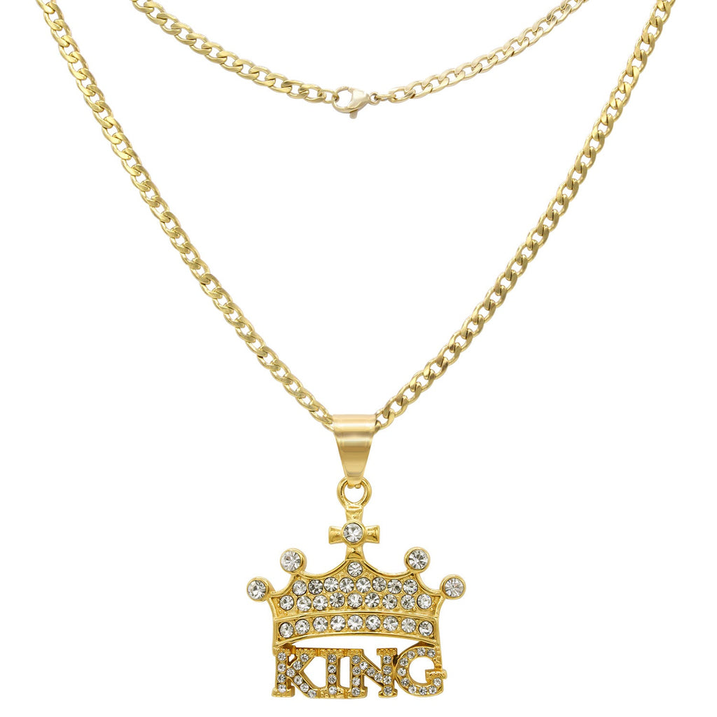 Crown Cubic Zirconia Pendant Necklace Set 14K Gold Plated