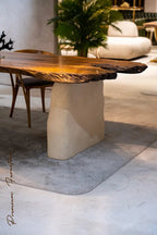Wabi Sabi Style Luxury Solid Wood Walnut Table with Stone Inspired Legs