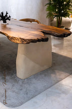 Wabi Sabi Style Luxury Solid Wood Walnut Table with Stone Inspired Legs