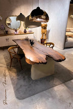 Wabi Sabi Style Luxury Solid Wood Walnut Table with Stone Inspired Legs