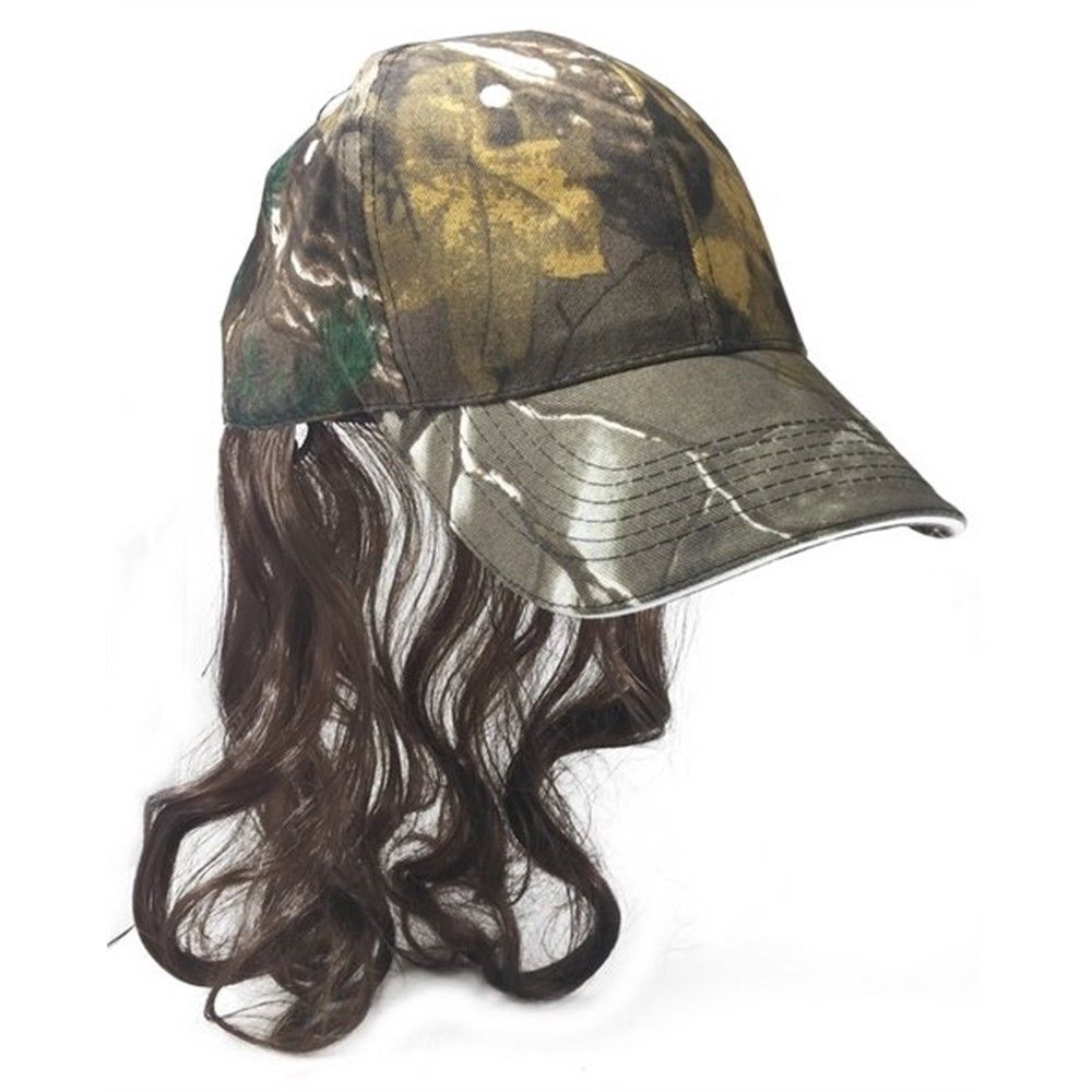 Camo Redneck Mullet Hat with Hair - Men's Hillbilly Halloween Costume Prop Wig