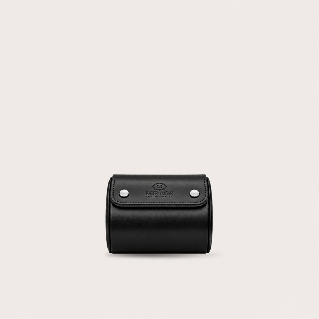 1 Watch Travel Case Vegan Leather Watch Roll (Jade Black - White Interior)