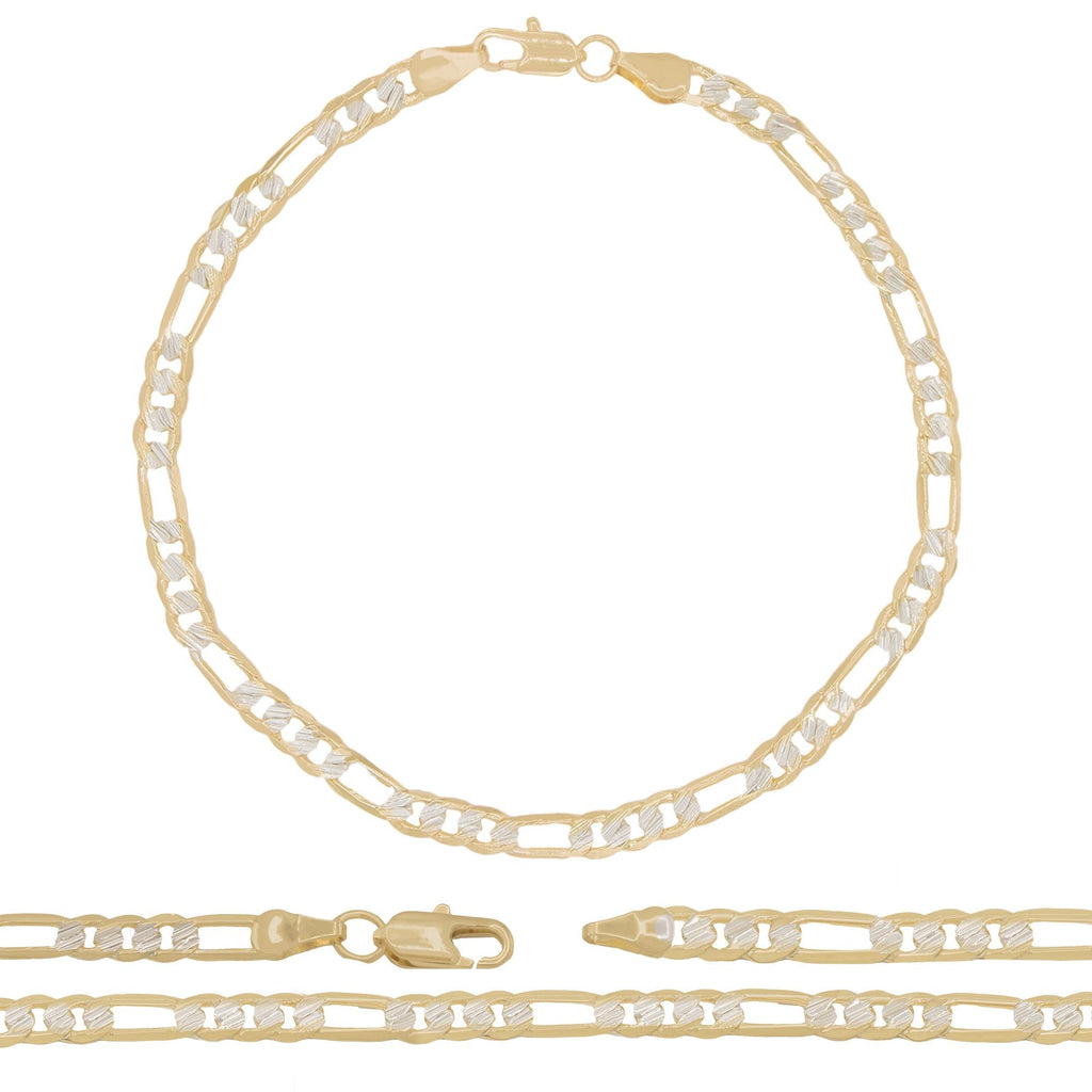14K Gold Filled Anklet Diamond Cut Two Tone Figaro Chain Anklet 10" Women Jewelry