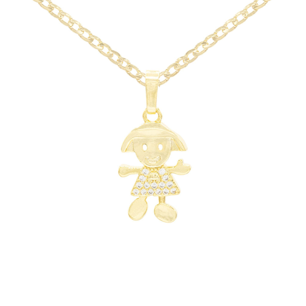 Happy Girl Cubic Zirconia Pendant With Necklace Set 14K Gold Filled