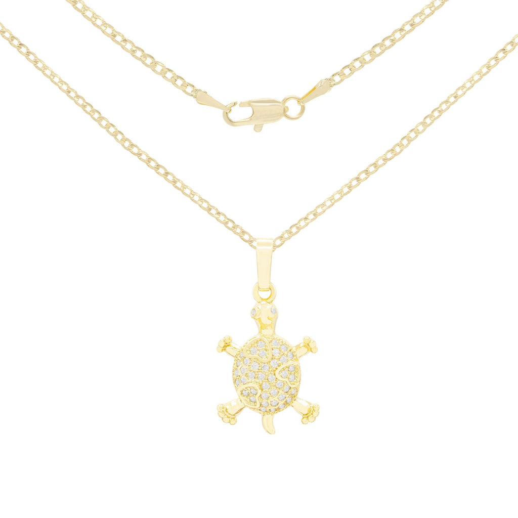 Turtle Cubic Zirconia Pendant With Necklace Set 14K Gold Filled