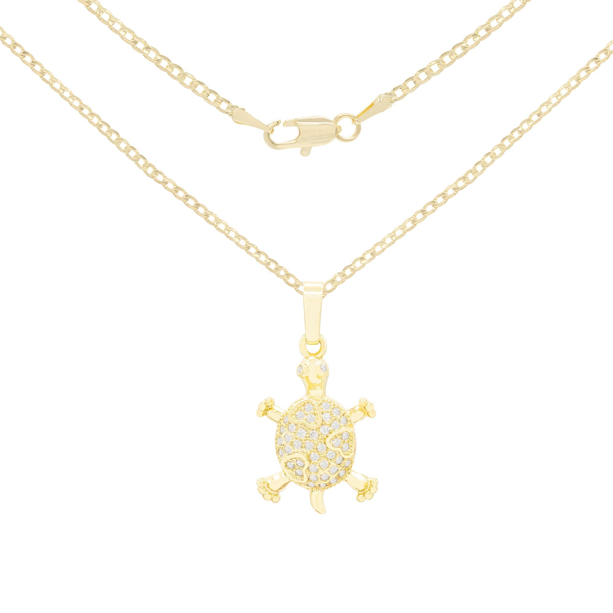 Turtle Cubic Zirconia Pendant With Necklace Set 14K Gold Filled