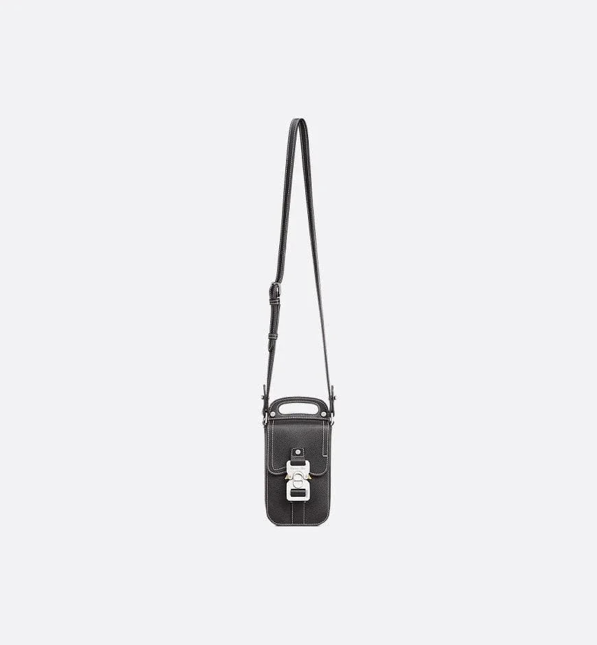 Saddle Vertical Pouch with Strap Black Dior Oblique Jacquard with Black Grained Calfskin