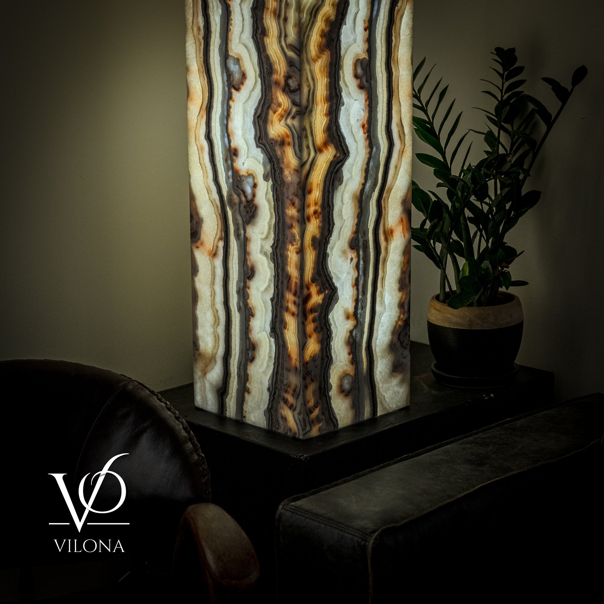 Sahara Onyx Floor Lamp - Large - 63"H x 12"W - Square - #1
