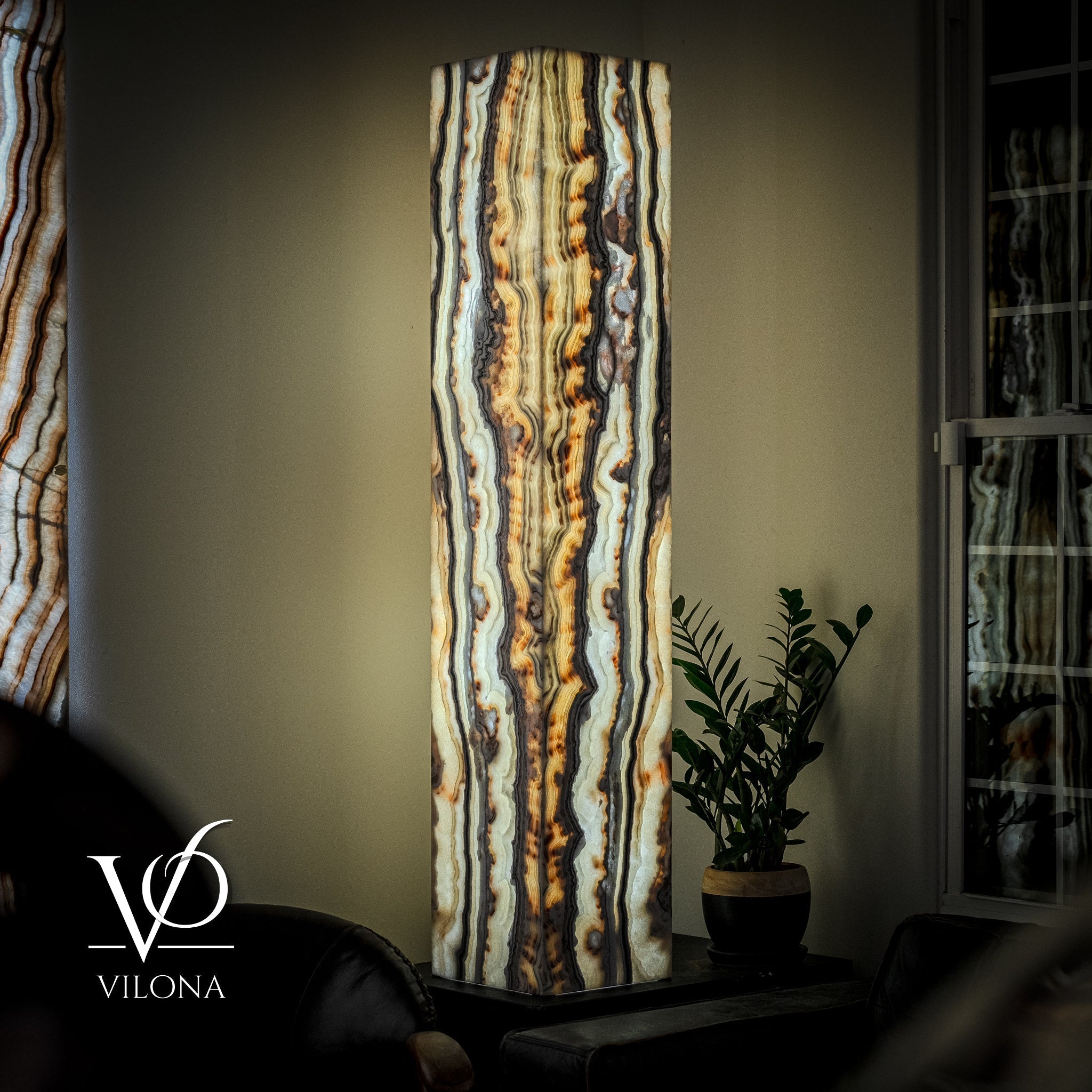 Sahara Onyx Floor Lamp - Large - 63"H x 12"W - Square - #1