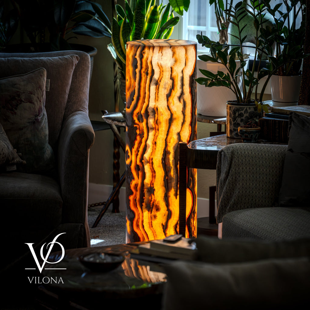 Sahara Onyx Floor Lamp - Small - 39.75"H x 12"W - Cylinder #1