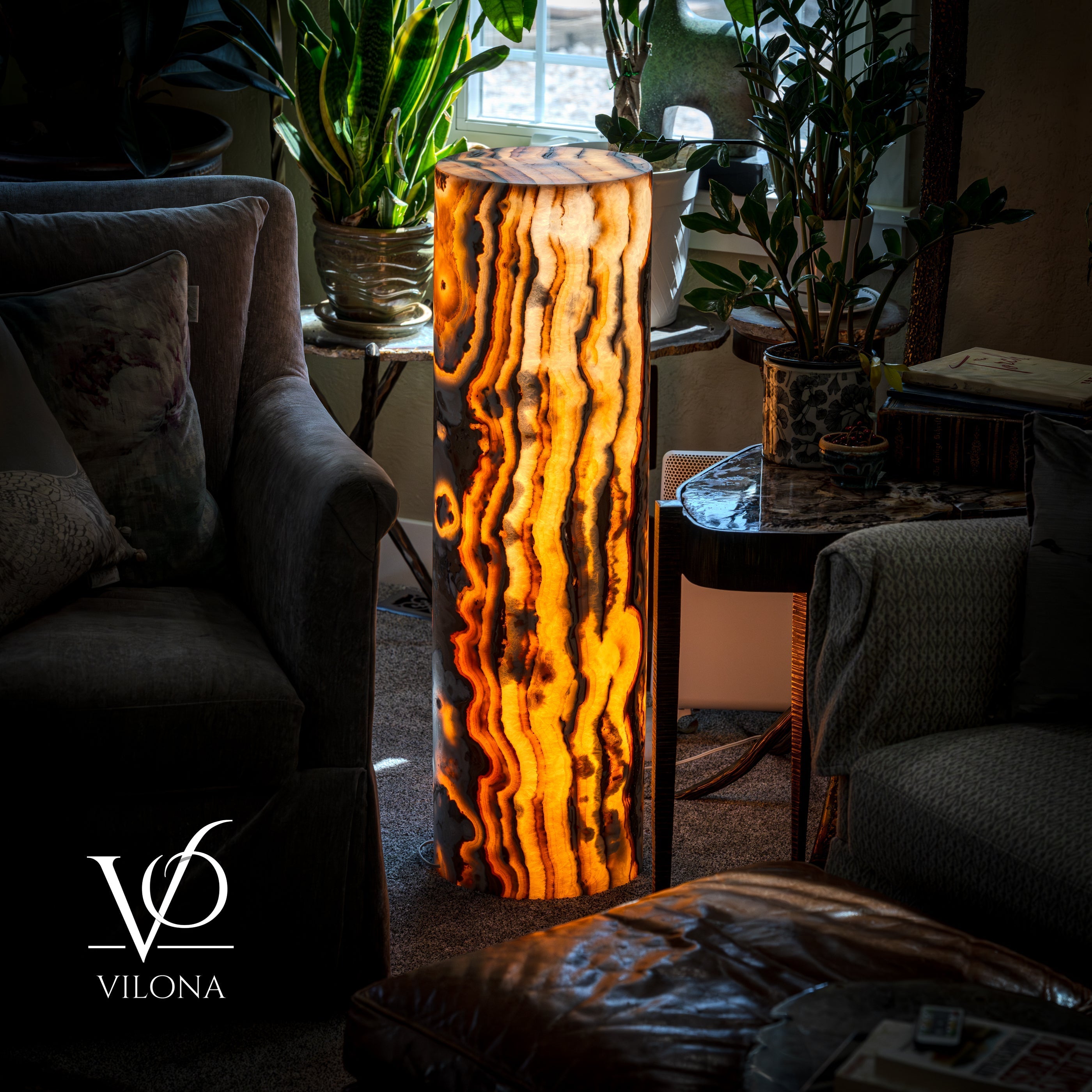 Sahara Onyx Floor Lamp - Small - 39.75"H x 12"W - Cylinder #1