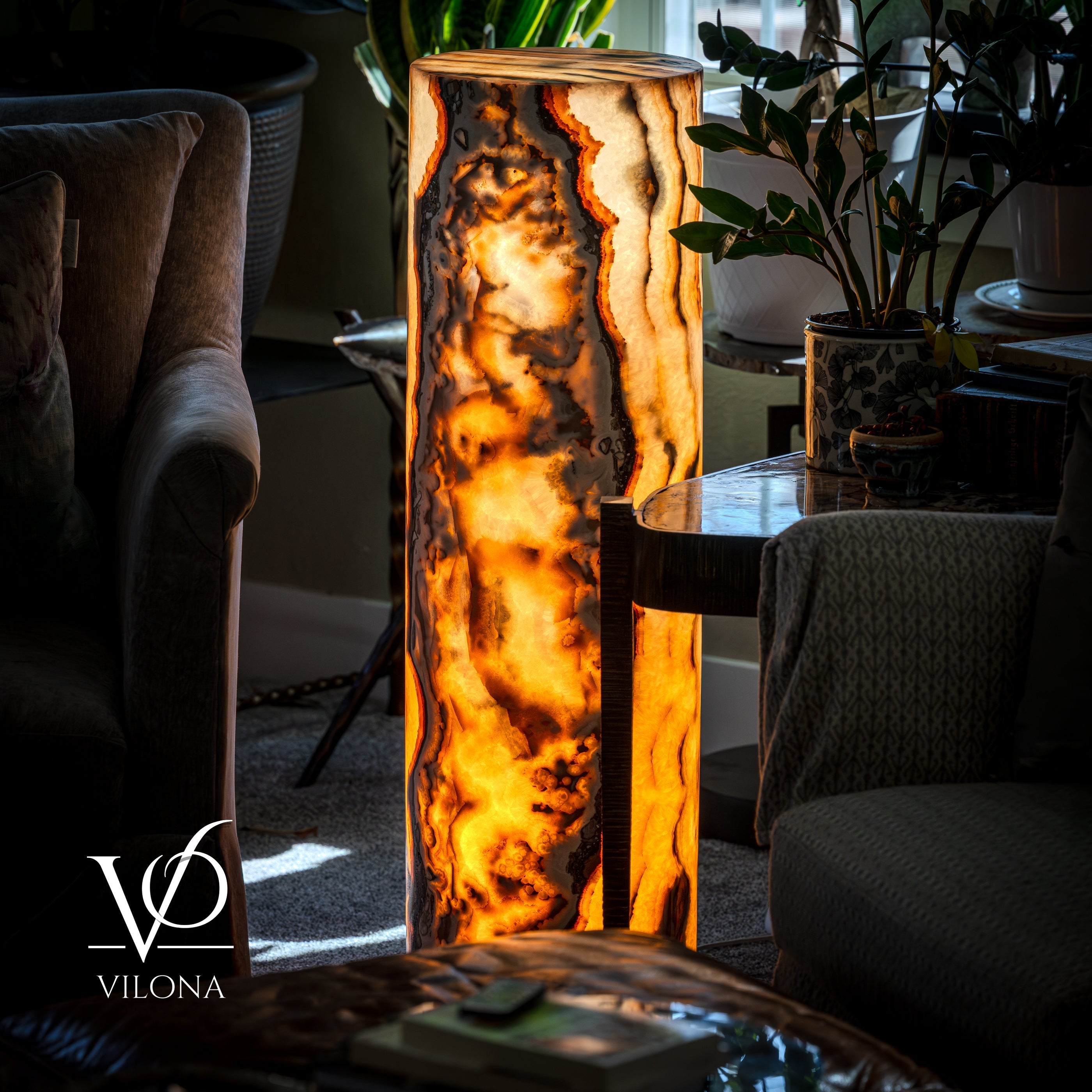 Sahara Onyx Floor Lamp - Small - 39.75"H x 12"W - Cylinder #1