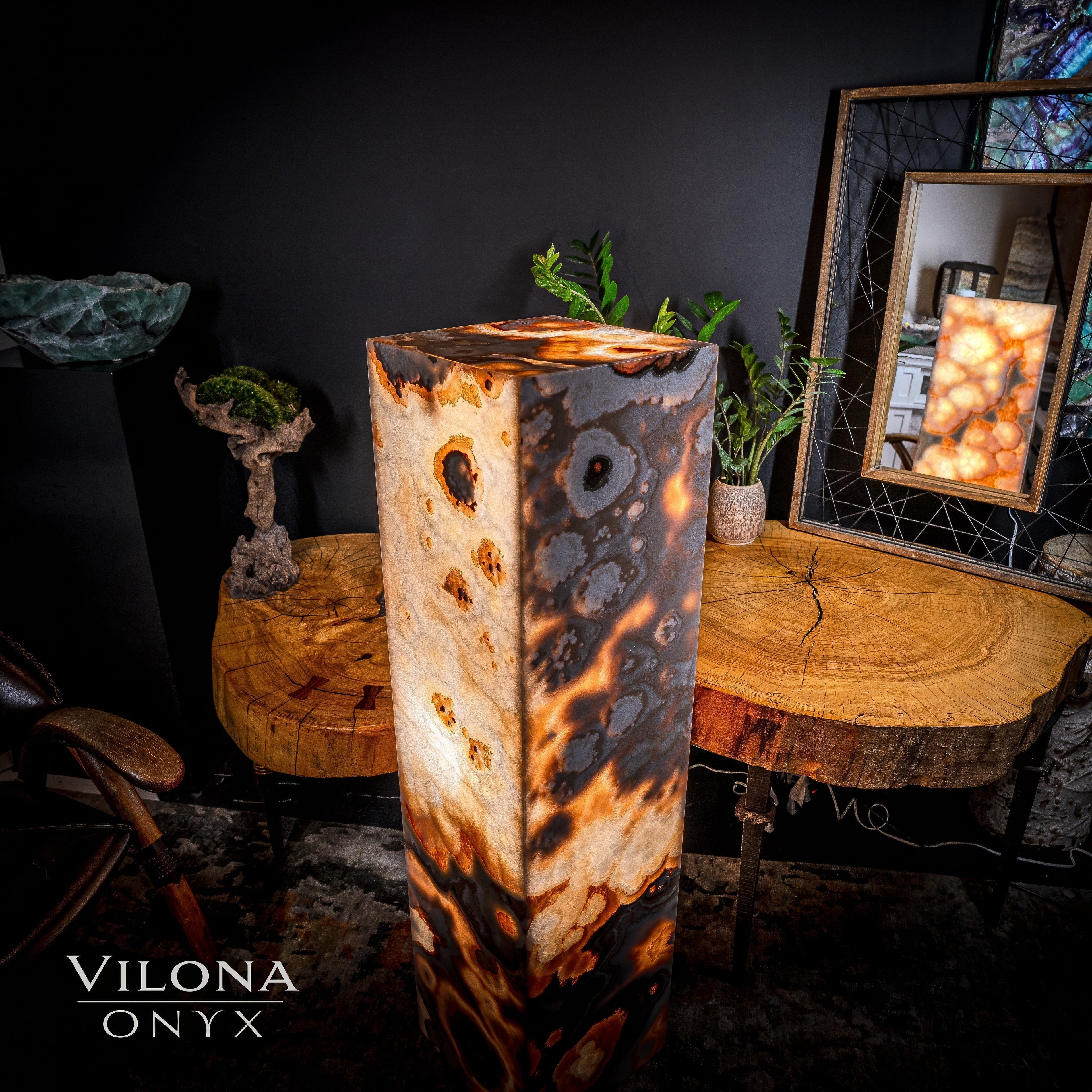 Sahara Onyx Floor Lamp - Exotic - Polished - Medium - 47.5"H x 12"W - Square - #2