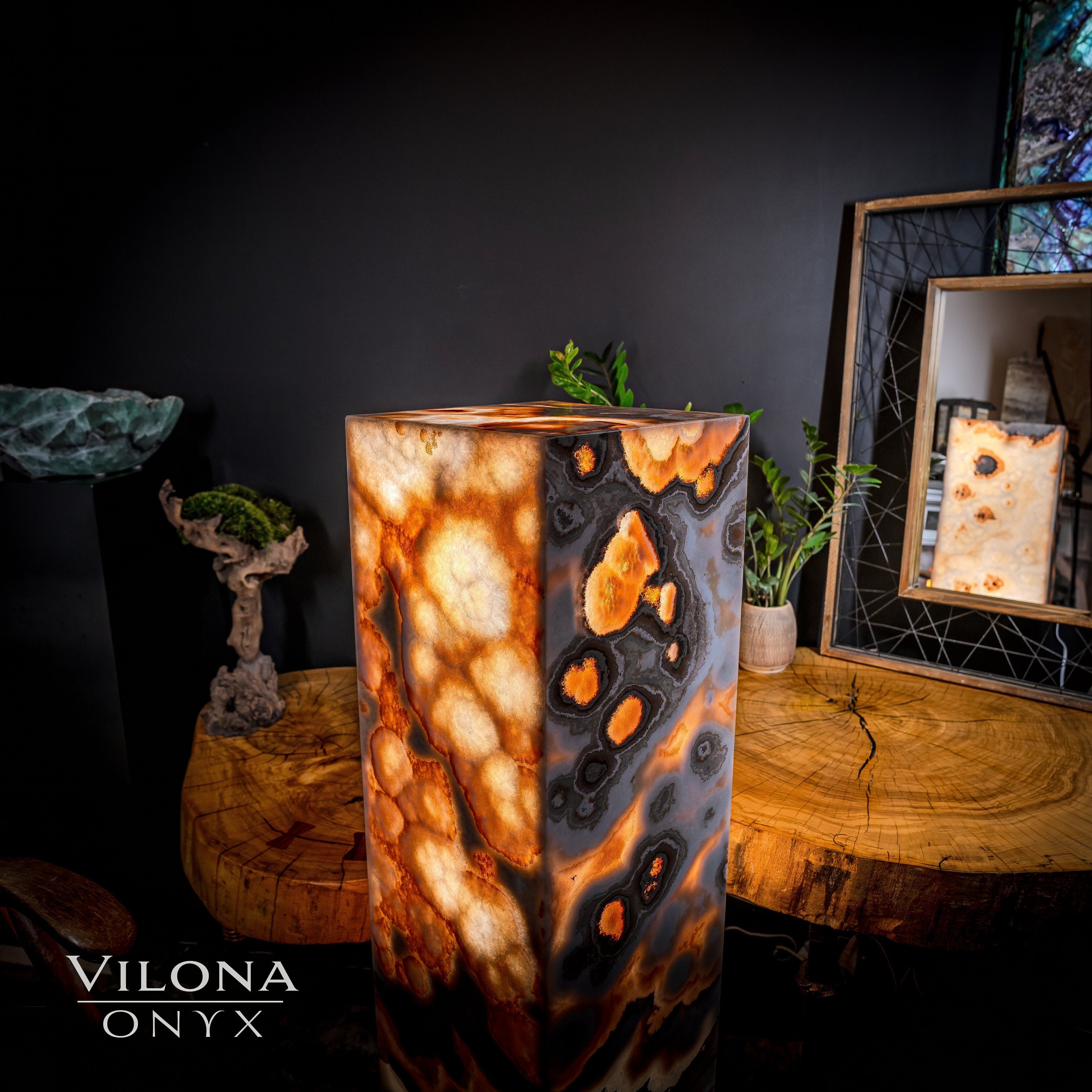 Sahara Onyx Floor Lamp - Exotic - Polished - Medium - 47.5"H x 12"W - Square - #2