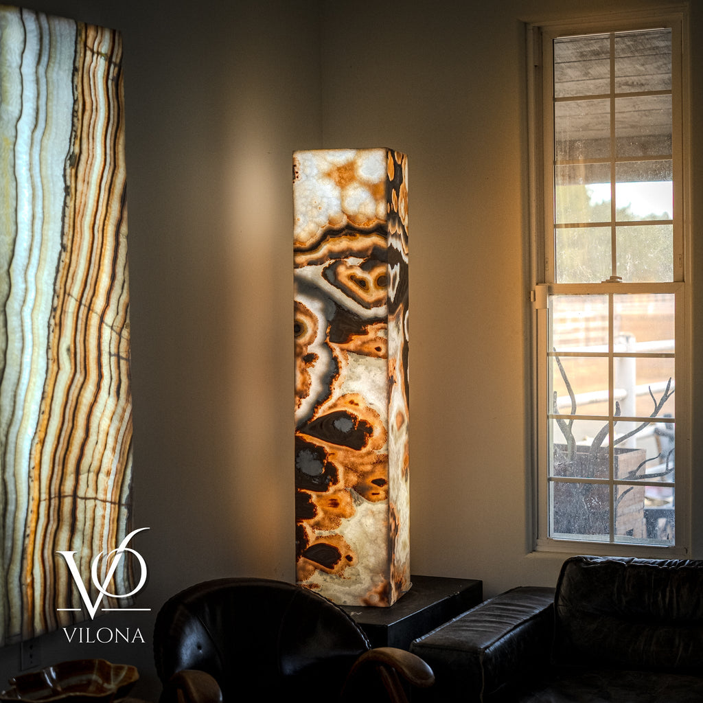Sahara Onyx Floor Lamp - Exotic - Polished - Medium - 55"H x 12"W - Square - #3