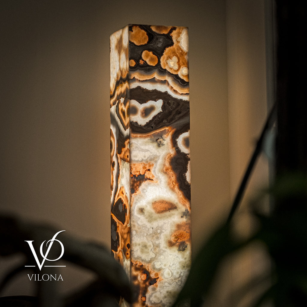 Sahara Onyx Floor Lamp - Exotic - Polished - Medium - 55"H x 12"W - Square - #3