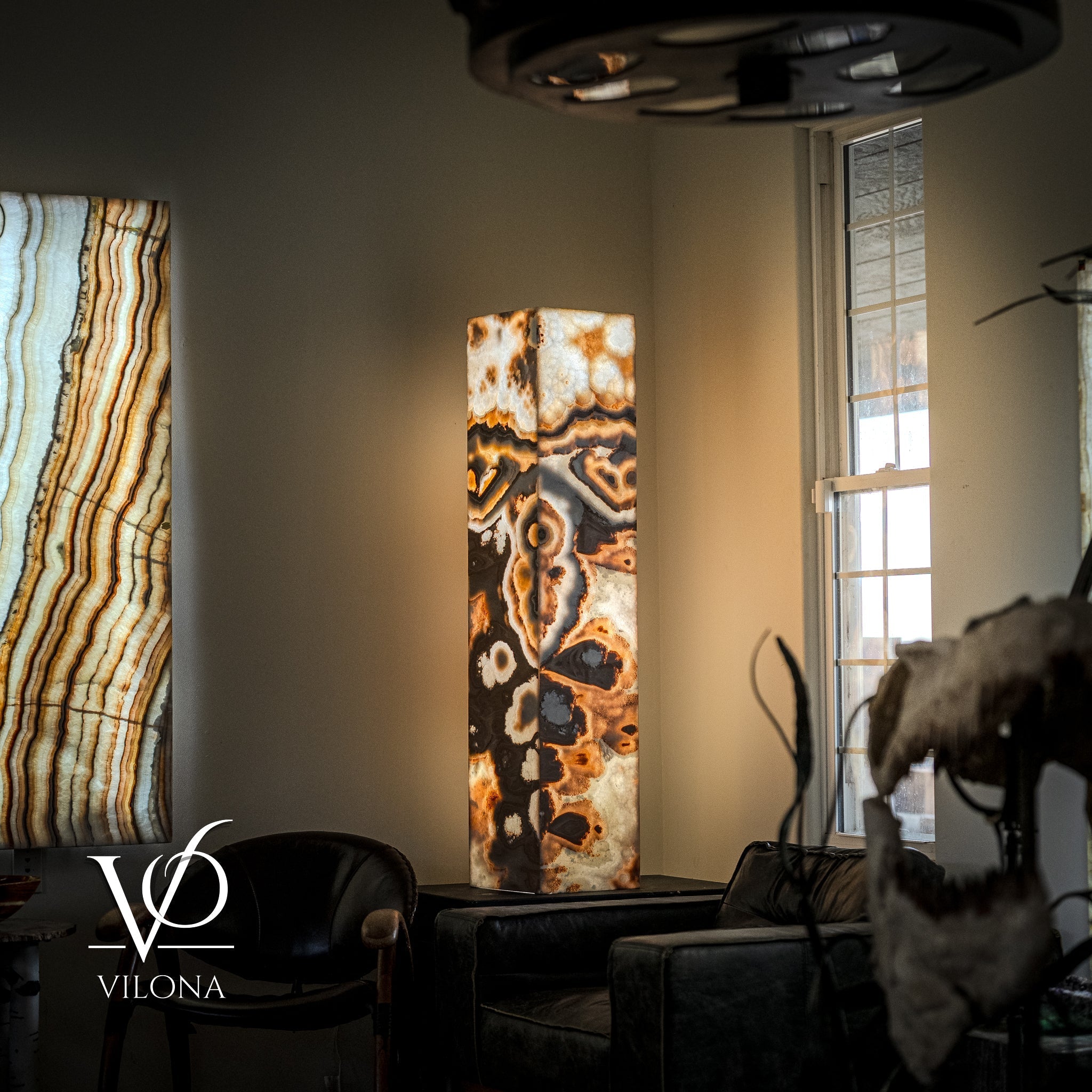 Sahara Onyx Floor Lamp - Exotic - Polished - Medium - 55"H x 12"W - Square - #3