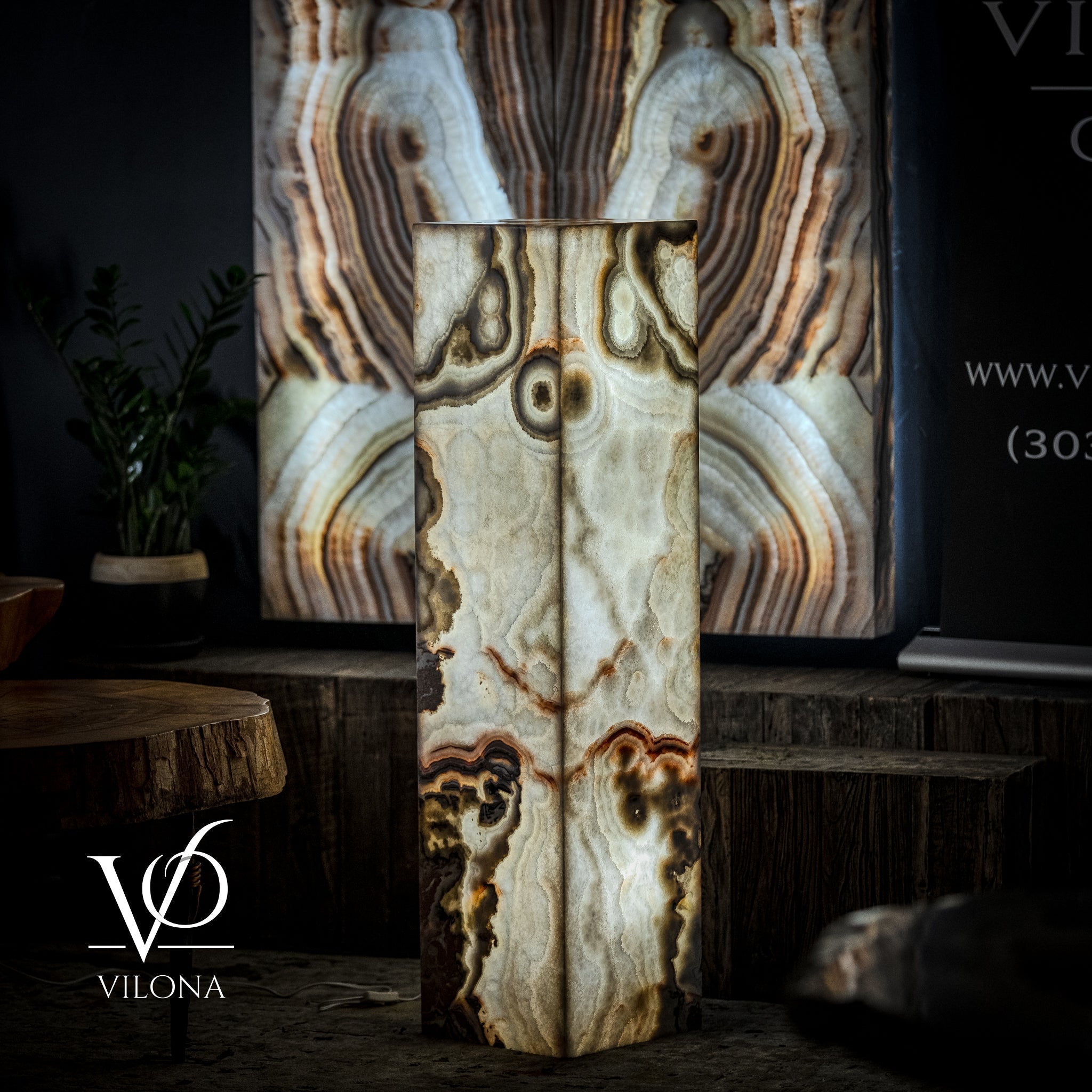 Sahara Onyx Floor Lamp - Exotic - Polished - Medium - 47.5"H x 12"W - Square - #4