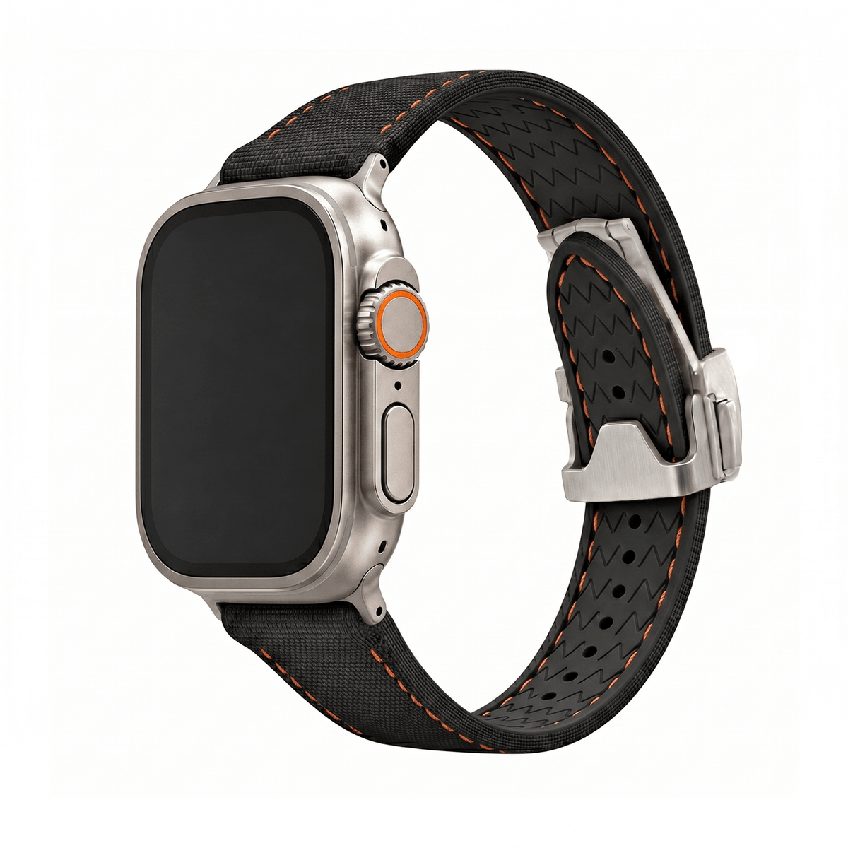 Sailcloth Rubber Deploy Band - For Apple Watch ULTRA - Black/Orange