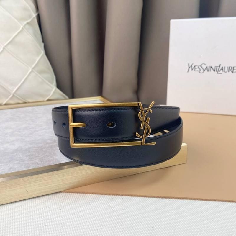 Saint Laurent Classic Monogram Square Buckle Belt Embossed Leather
