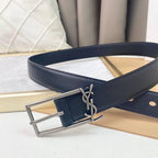 Saint Laurent Classic Monogram Square Buckle Belt Embossed Leather
