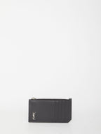 SAINT LAURENT Leather Card Holder with Logo Plaque - Mini