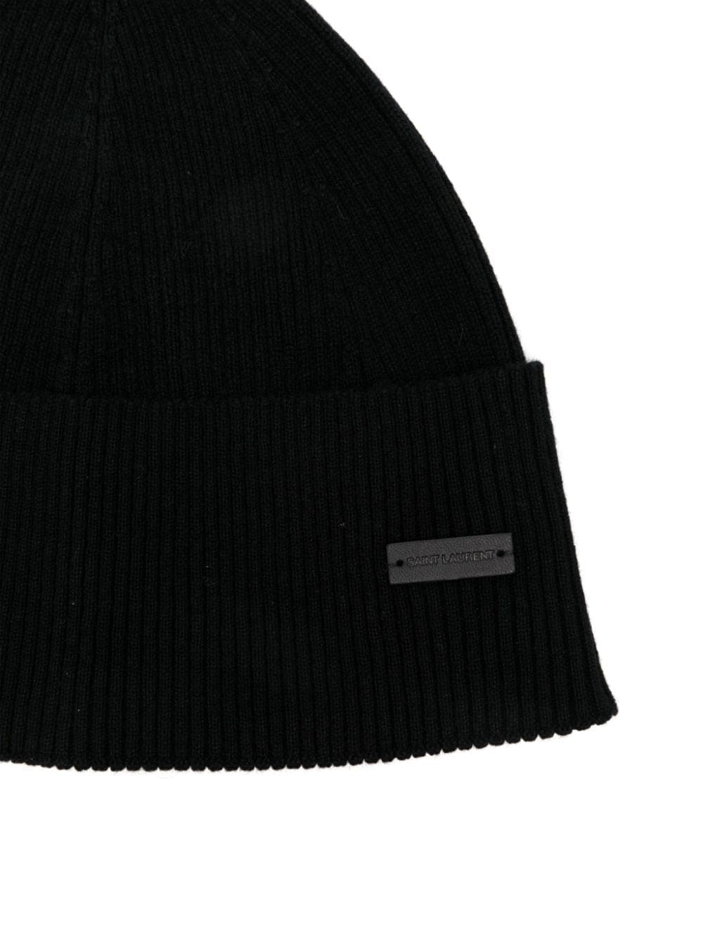 SAINT LAURENT Luxury Cashmere Ribbed Knit Hat with Logo Patch for Men