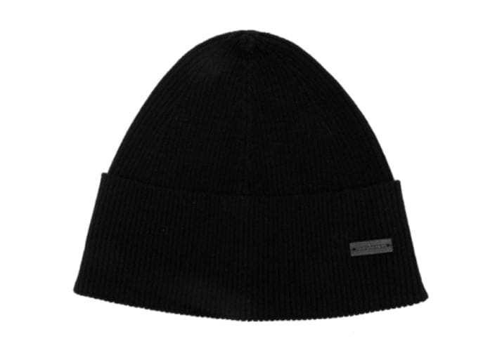 SAINT LAURENT Luxury Cashmere Ribbed Knit Hat with Logo Patch for Men