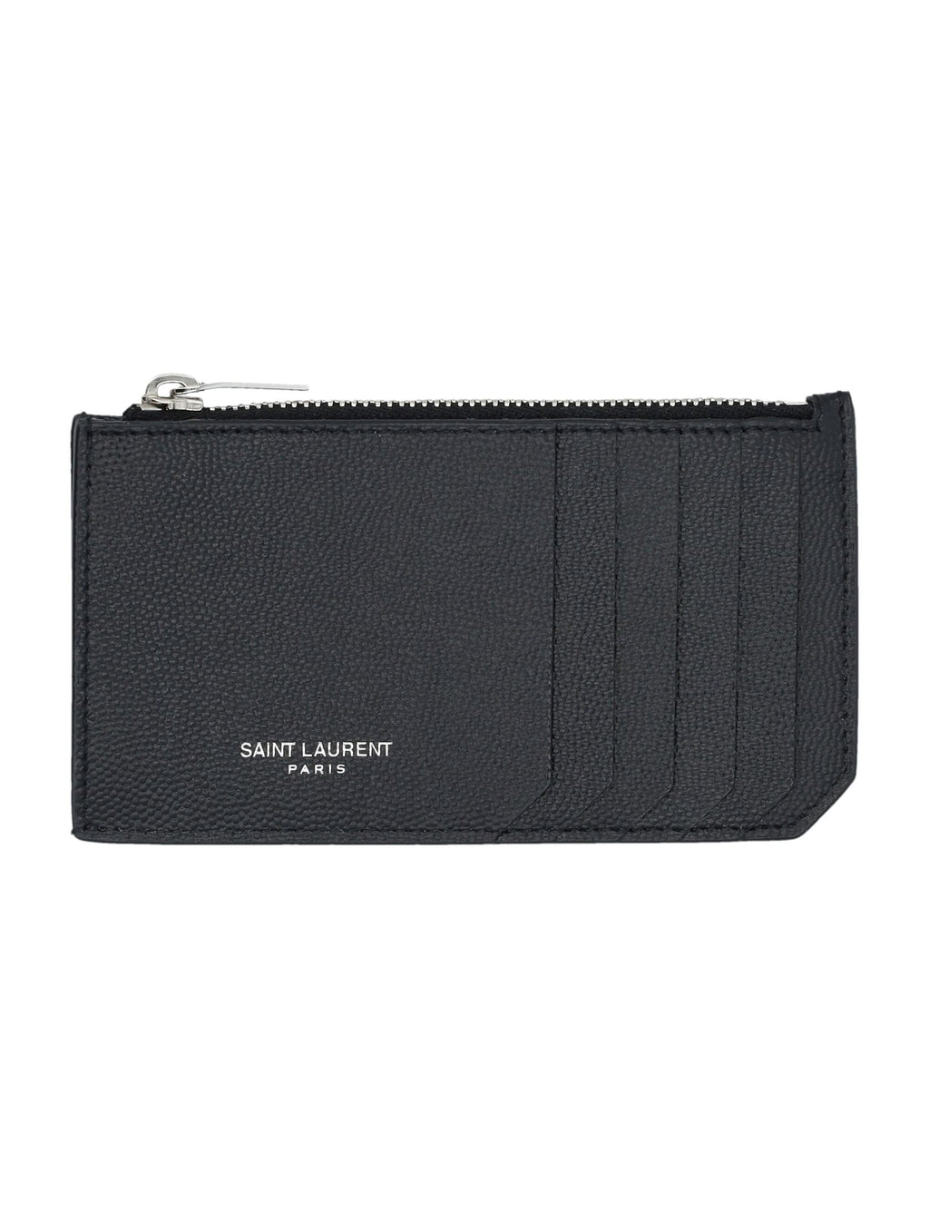 SAINT LAURENT Pebbled Leather Card Holder with Zip