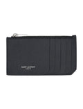 SAINT LAURENT Pebbled Leather Card Holder with Zip