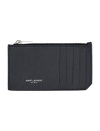 SAINT LAURENT Pebbled Leather Card Holder with Zip
