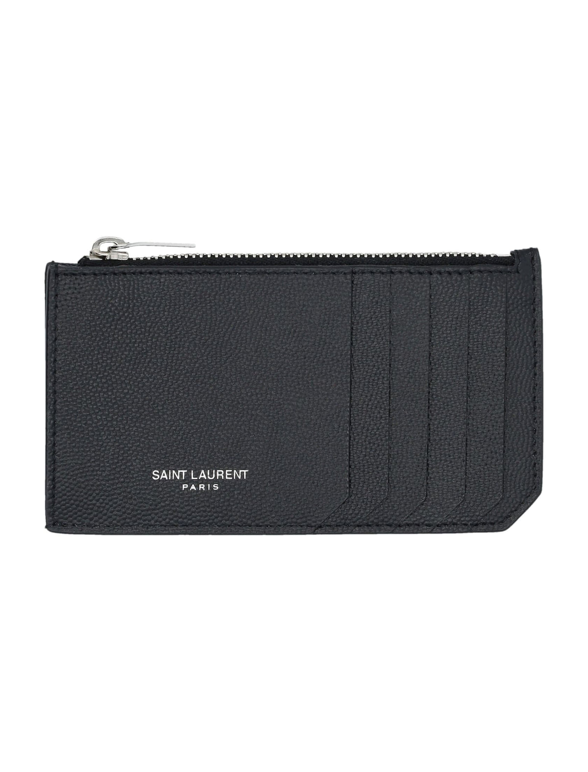 SAINT LAURENT Pebbled Leather Card Holder with Zip